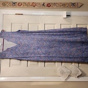 J JILL Dress Blue Floral Paisley V-Neck Sleeveless Shift Stunning 100% Viscose